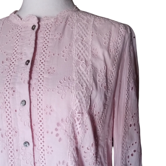 Sundance Baby Pink Marion Eyelet Lace Button Front Cotton Shirt Sz Petite Large - Picture 4 of 11